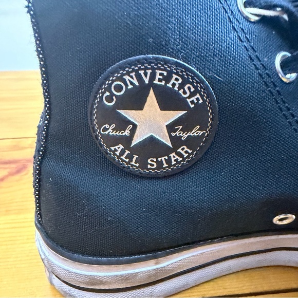 Converse Black High-Tops CTAS with Silver Spikes Distressed Style Lifted No Wear - Picture 9 of 13